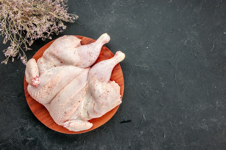 Foto vista de cima frango fresco