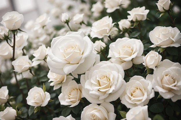 Vista de delicadas flores rosas brancas