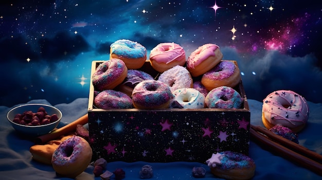 Foto vista de deliciosos donuts glaceados