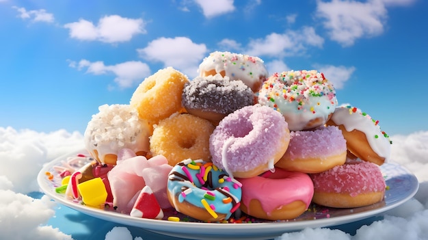 Foto vista de deliciosos donuts glaceados