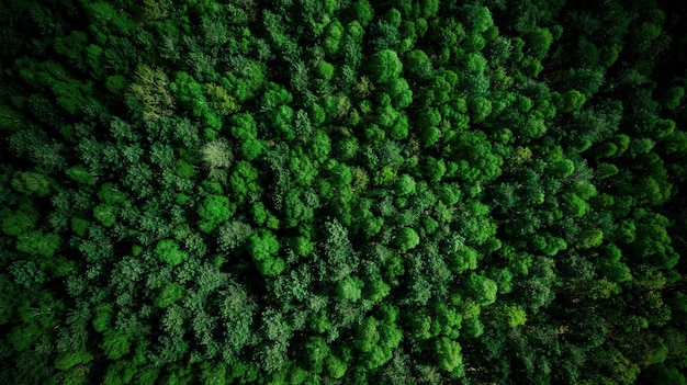 Foto vista de drone sobre a floresta de pinheiros verdes no verão