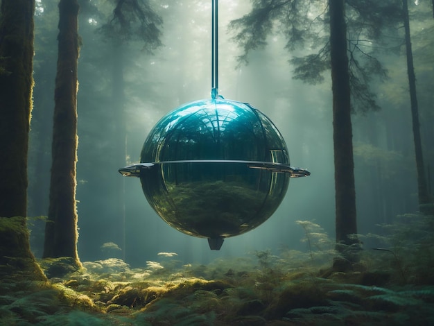 Vista de esfera moderna em 3D com paisagem natural