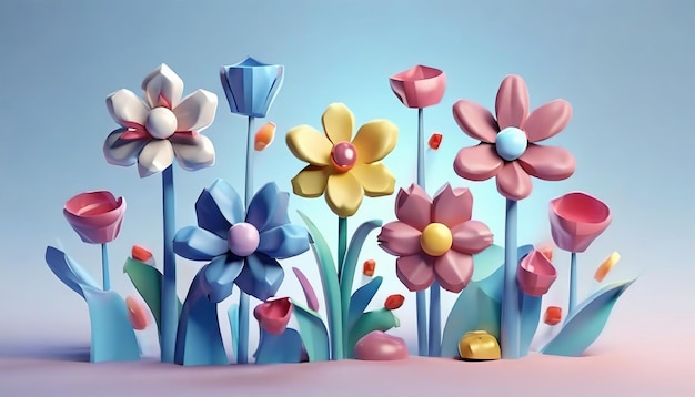 Vista de flores abstratas em 3D