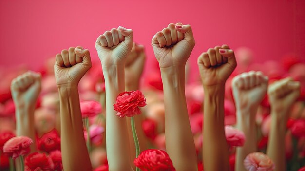 Vista de mãos com punhos para a celebração do Dia da Mulher empoderamento das mulheres