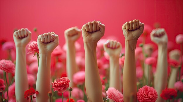 Vista de mãos com punhos para a celebração do Dia da Mulher empoderamento das mulheres