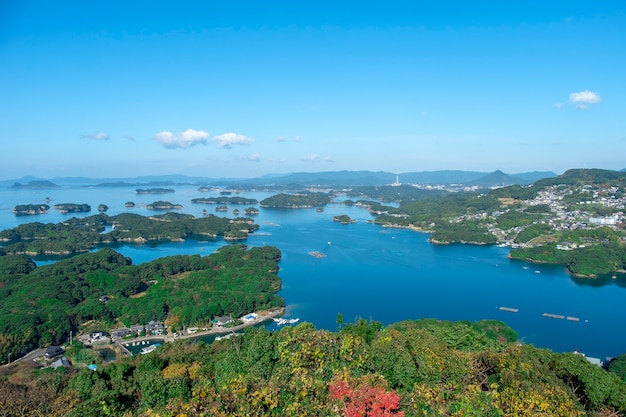 Foto vista, de, muitos, ilha, e, mar, kujuku, ilha, em, sasebo