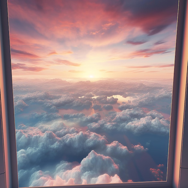 Vista de nuvens ao pôr-do-sol da janela do avião