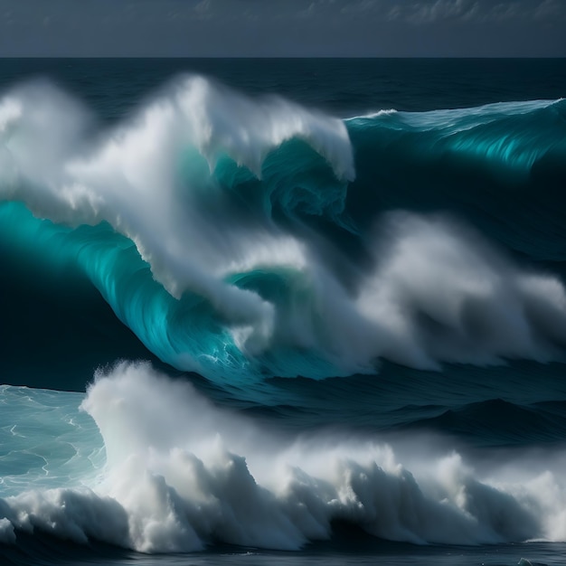 Vista de ondas turbulentas de um oceano violento gerado por ai