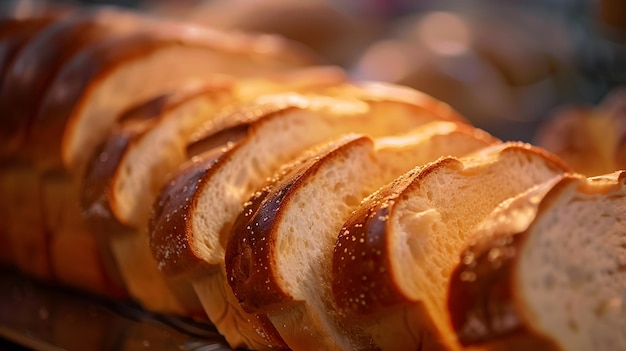 Foto vista de pão recém-cozido cortado em fatias ou pedaços