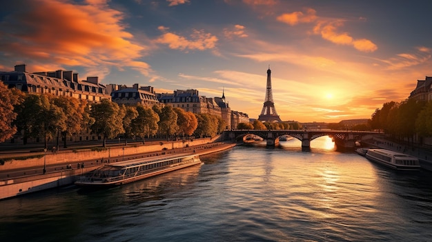 Vista de Paris ao pôr-do-sol, França