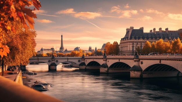 Vista de Paris ao pôr-do-sol, França