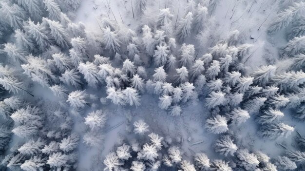 Vista de pássaro da floresta de neve