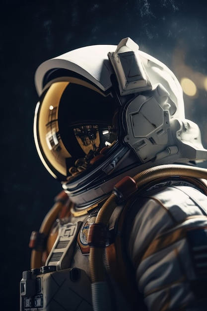 Vista de perto Astronauta que está em traje espacial Bela imagem de ilustração IA generativa