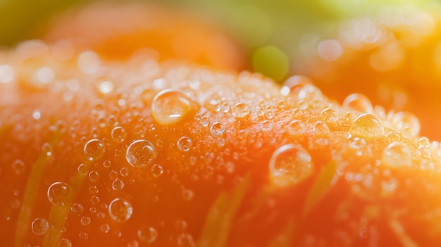 Vista de perto de gotas de água em uma superfície laranja vibrante