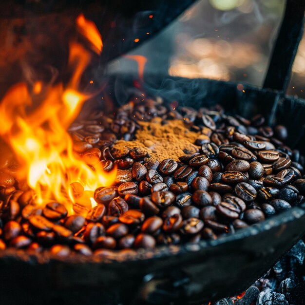 vista de perto de grãos de café assados