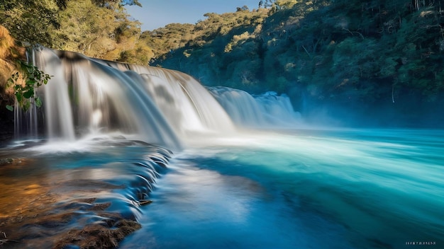 Vista de perto de uma cachoeira em uma floresta profunda no parque nacional