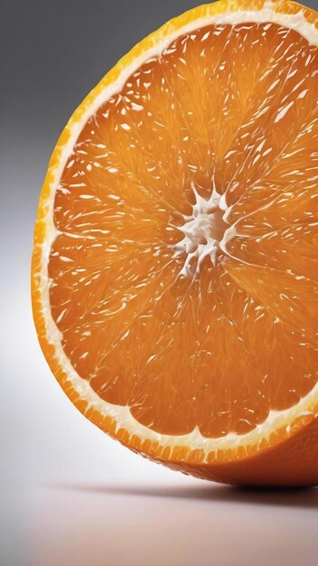 Vista de perto de uma foto macro de uma laranja cortada