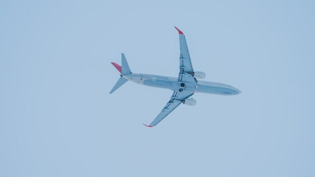 Vista de perto do avião no ar