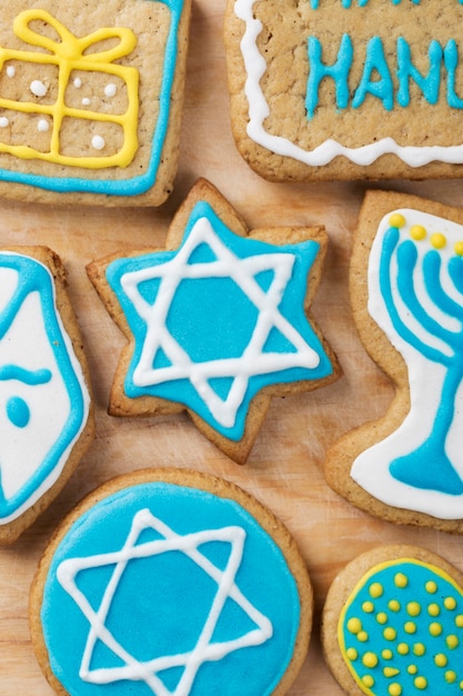 Foto vista de perto do belo conceito de hanukkah