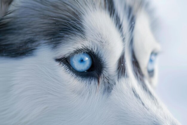 Vista de perto dos olhos azuis de um cão Husky ou Esquimó