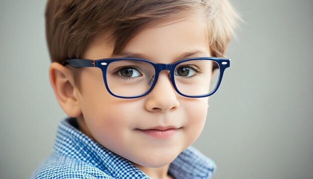 Vista de retrato de um menino bonito com óculos olhando para a câmera