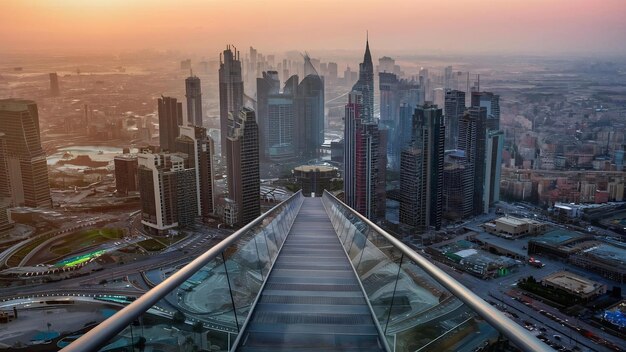 Vista de riad, arábia saudita, a partir da ponte do céu no centro do reino, burj al mamlaka