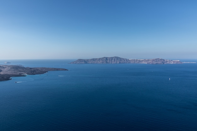 Vista, de, santorini, caldera, em, grécia, de, a, costa