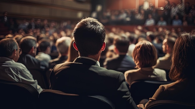 Vista de trás da audiência numa sala de conferências ai generativa