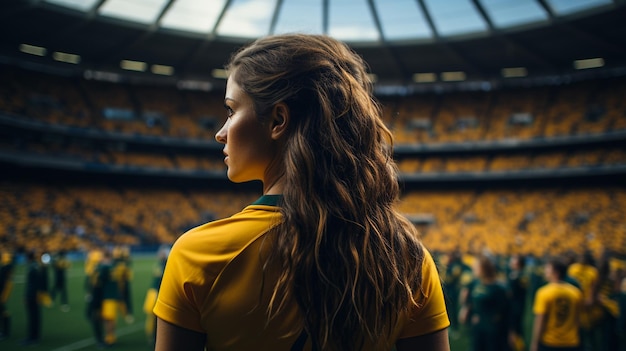 Vista de trás de mulheres no estádio