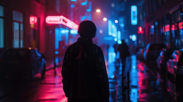 vista de trás de um homem criminal de pé na rua à noite