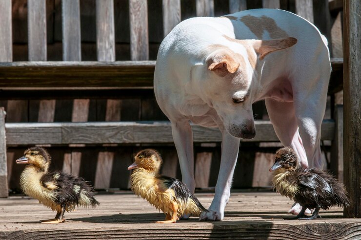 Foto vista de um animal cão patinhos bebê animal