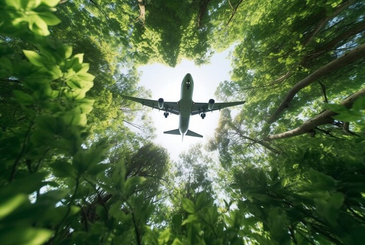 Vista de um avião no meio de uma árvore visto de baixo generative ai