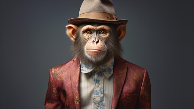 Vista de um macaco engraçado em roupas humanas