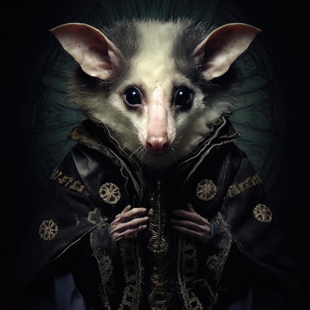 vista de um opossum estilo escuro
