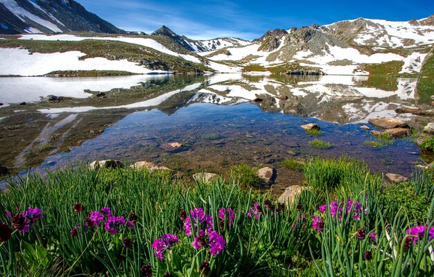 vista de uma bela paisagem montanhosa com um lago