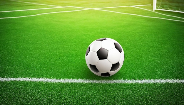 Vista de uma bola de futebol na grama do campo