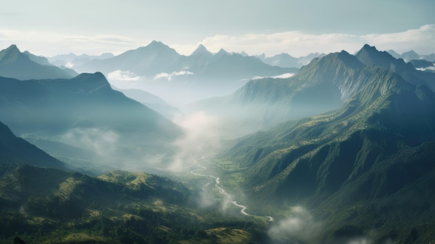 Vista de uma cordilheira e vale de montanha