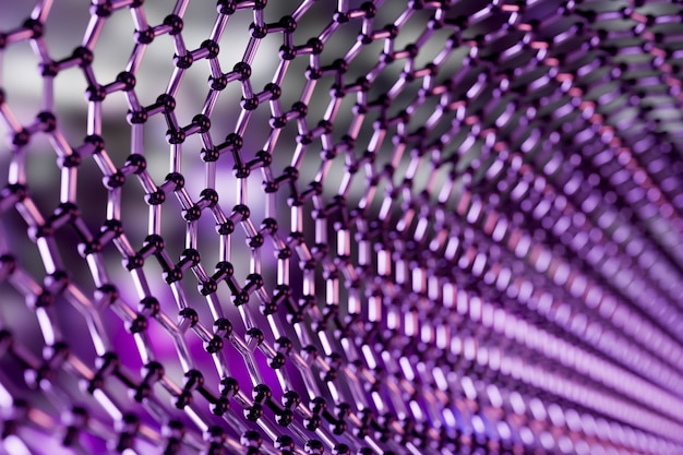 Vista de uma estrutura de tecnologia nano grafeno molecular em um fundo roxo-rosa - rendição 3d