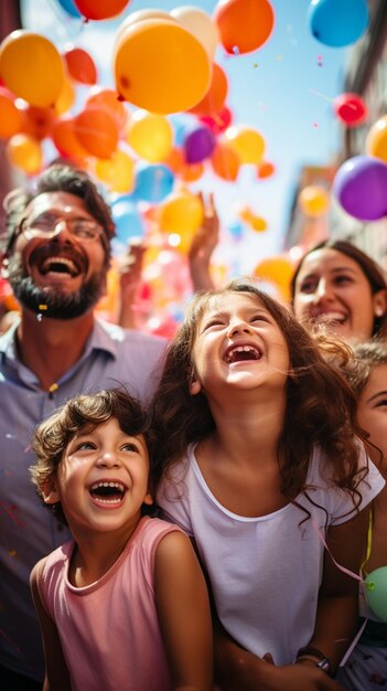 Foto vista de uma família colombiana celebrando