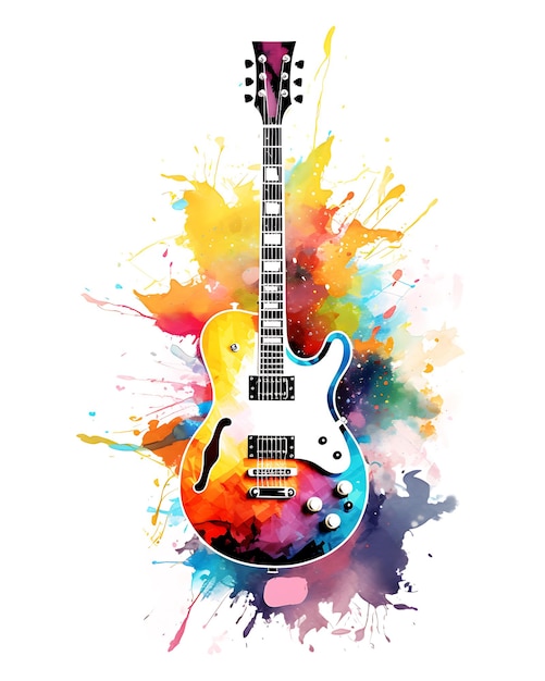 Vista de uma guitarra aquarela Desenho