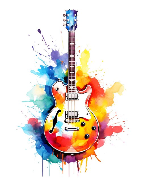 Vista de uma guitarra aquarela Desenho