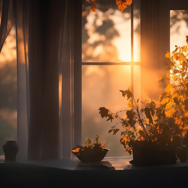 vista de uma janela com a luz do amanhecer