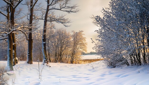 Foto vista de uma montanha coberta de neve e abetos com um fundo de céu azul