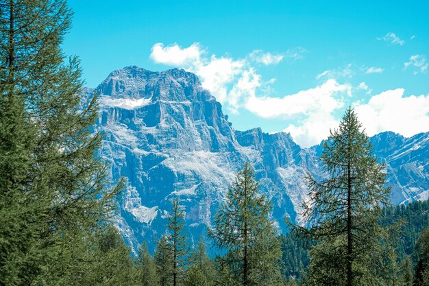 Foto vista de uma montanha coberta de neve