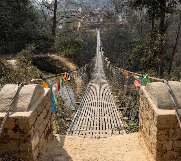 Foto vista de uma ponte pedonal na floresta