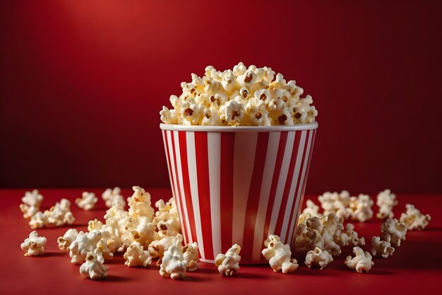 Vista delantera de palomitas de maíz frescas en una mesa rosa claro película de cine en color