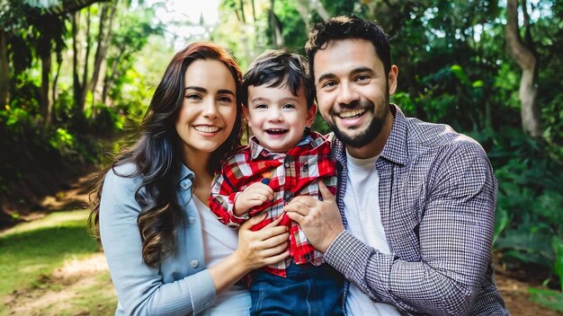 Vista delantera de una pareja feliz y su hijo