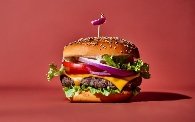 Vista de la deliciosa hamburguesa en 3D