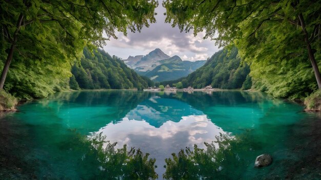 Foto vista deslumbrante do lago zugspitze cercado de florestas em eibsee