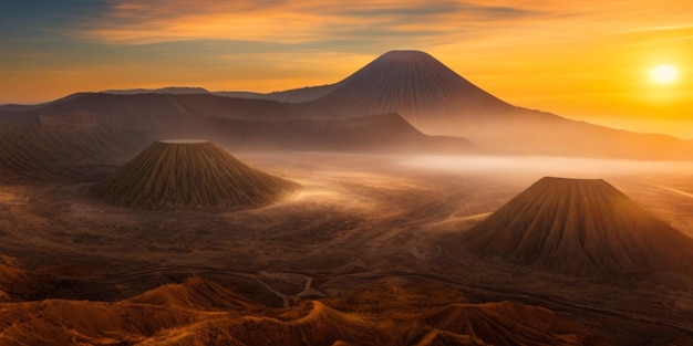 Vista deslumbrante do nascer do sol do Monte Bromo, na Indonésia